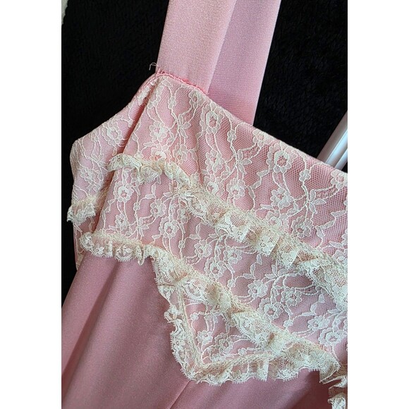 Vintage 1970s Pink Rayon w/ Lace Nightgown & Bed Jacket Set Vintage Sleepwear - Picture 4 of 10